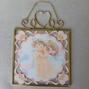 Dreamsicles Cherub Kiss glass suncatcher The Hamilton Collection VTG 1996 5"sq